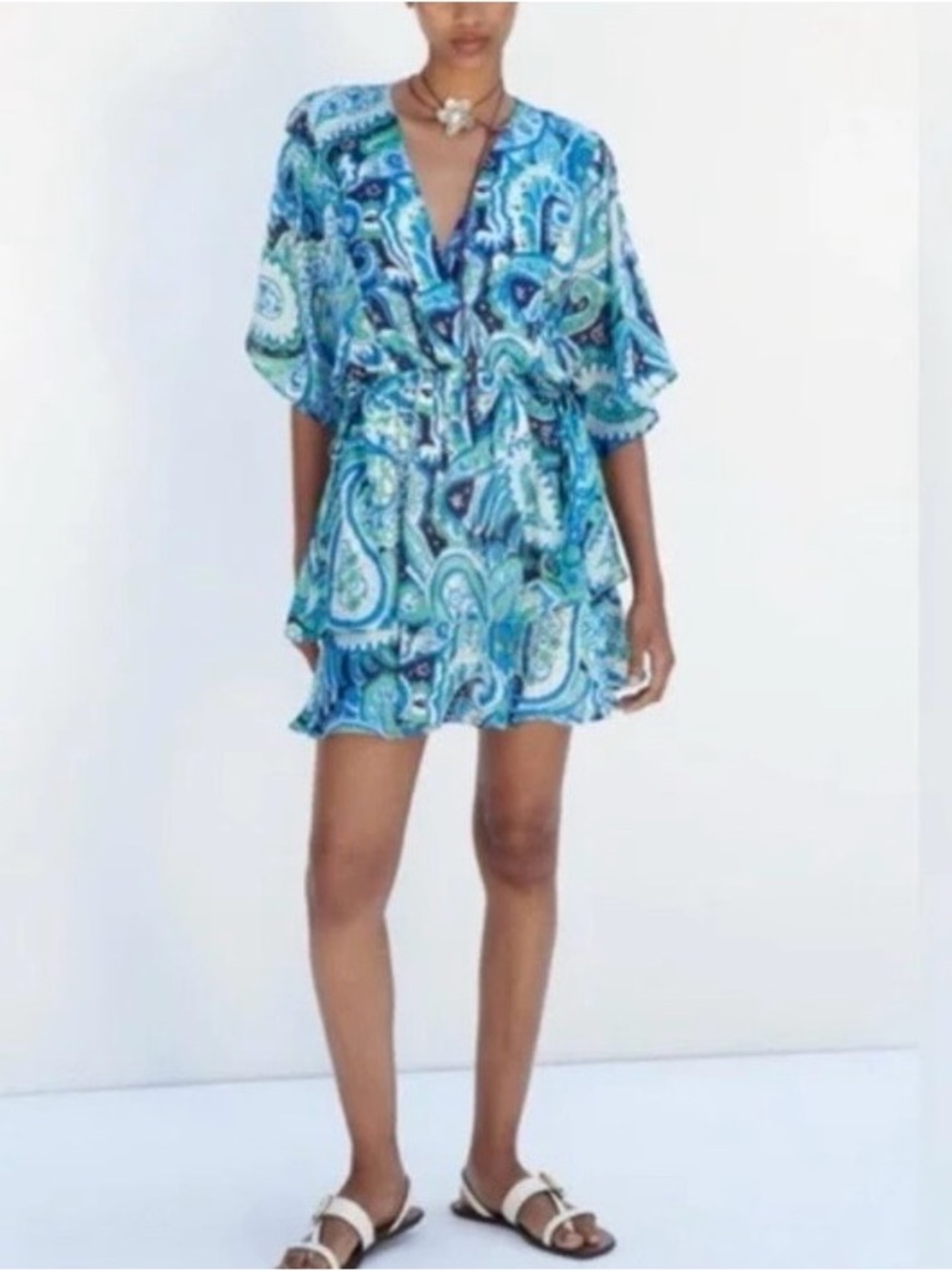 Zara Blue Paisley V-Neck Mini Dress